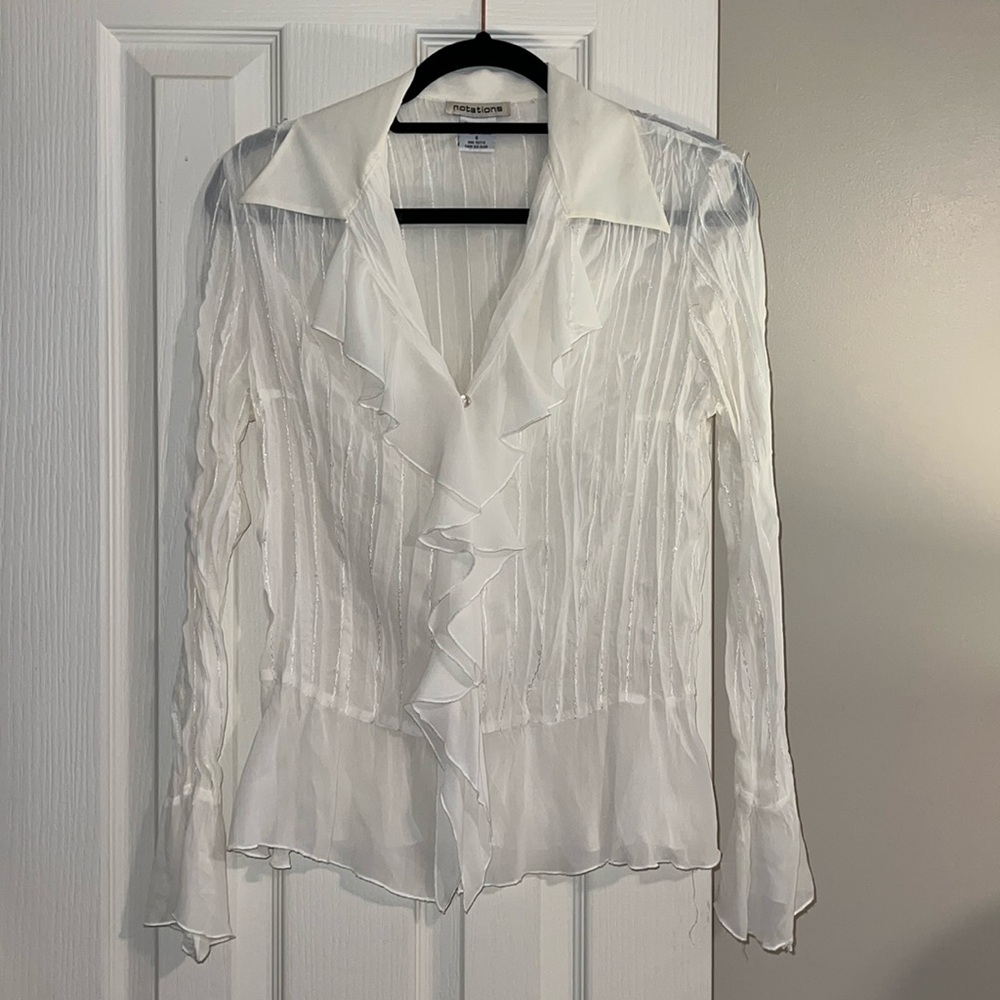 Notations Ruffled Blouse Sheer Sequin Blouse